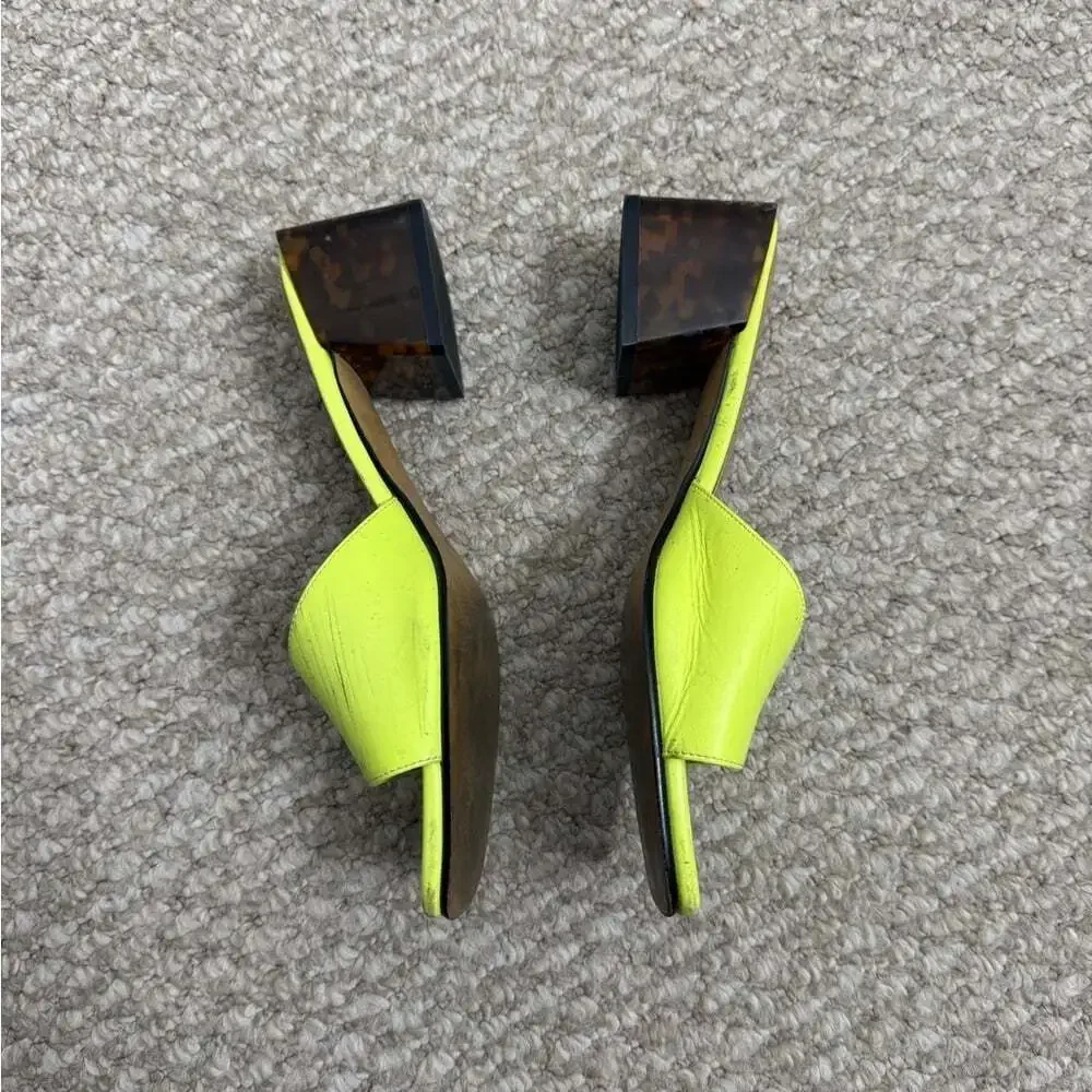 14th & Union Neon Yellow Heeled Sandals brown slip on block heel size 6